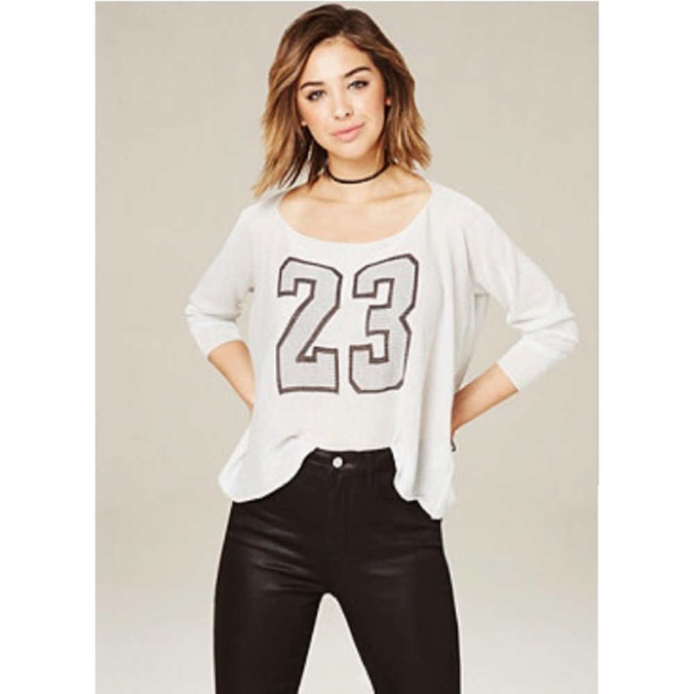 Bebe Metallic Silver Varsity Athletic Top